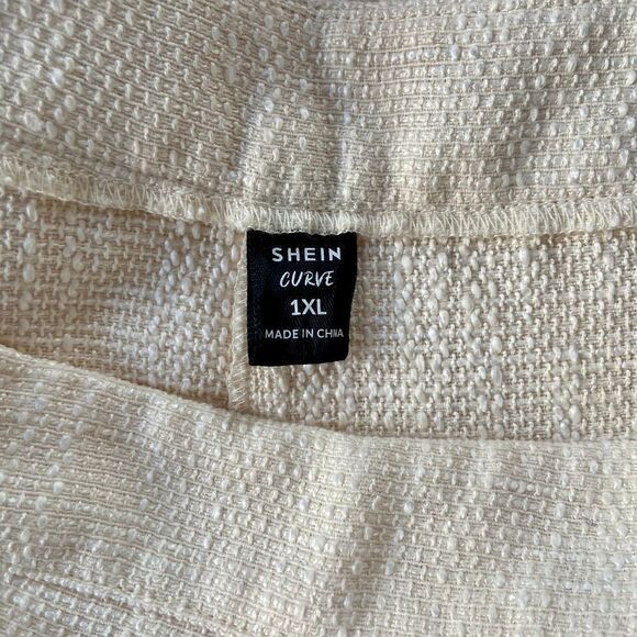 SHEIN Curve Cream Wide Leg Crop Linen Texture Pants 1XL - Picture 6 of 8